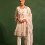 Gaatha Organza Off White Short Anarkali Kurta Set