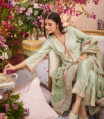 Saaj Cupro Satin Sage Green Kurta Set