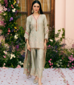 Saaj Cupro Satin Sage Green Kurta Set - Image 2