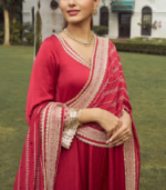 Mausami Red Linen Satin Anarkali Kurta Set - Image 3