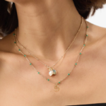 Initial (S) Bead Layered Necklace Green