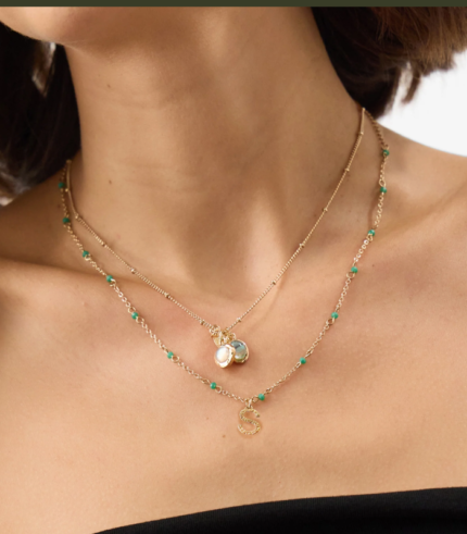 Initial (S) Bead Layered Necklace Green