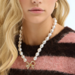 Diamanté Bow Pearl Necklace