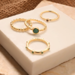 Accessorize London Women Green Stone Rings Pack Of 4-Medium