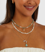 Turquoise Feather Pendant Bead Layered Necklace Turquoise