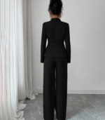 Formal A-Line Hem Long Sleeve Waist Coat and Flared Trouser Suit-Set In Black - Image 3