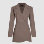 Tailored Fit and Long Sleeves Blazer Mini Dress in Brown