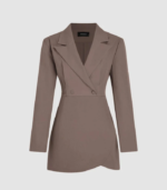 Tailored Fit and Long Sleeves Blazer Mini Dress in Brown