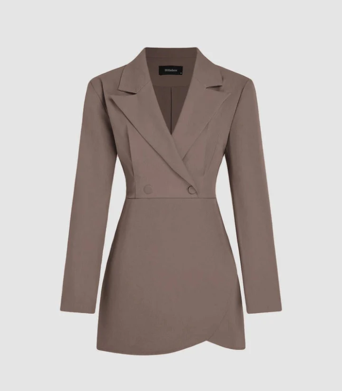 209 Tailored Fit and Long Sleeves Blazer Mini Dress in Brown - Image 1
