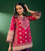 Hira Pima Satin Fuschia Kurta Set - Image 2