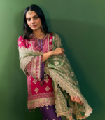 Hira Pima Satin Fuschia Kurta Set - Image 3
