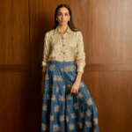 Mireya Cupro Satin Denim Sharara Set