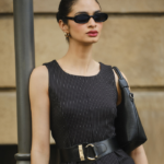 Black Pinstripe Peplum Top