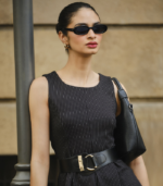 Black Pinstripe Peplum Top