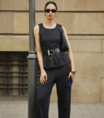 Black Pinstripe Peplum Top - Image 3