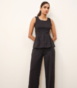 Black Pinstripe Peplum Top - Image 2