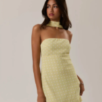 Yellow polka dot dress with wrapped scarf