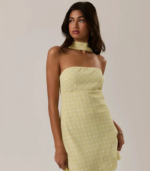 Yellow polka dot dress with wrapped scarf