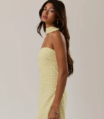 Yellow polka dot dress with wrapped scarf - Image 2