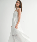 Ruffled textured bodice self tie lace trim midi dress - Image 4