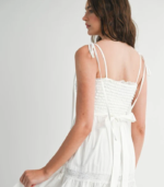 Ruffled textured bodice self tie lace trim midi dress - Image 2