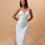 SPAGHETTI STRAP V-NECK FLORAL PRINTED MIDI DRESS