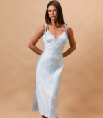 SPAGHETTI STRAP V-NECK FLORAL PRINTED MIDI DRESS